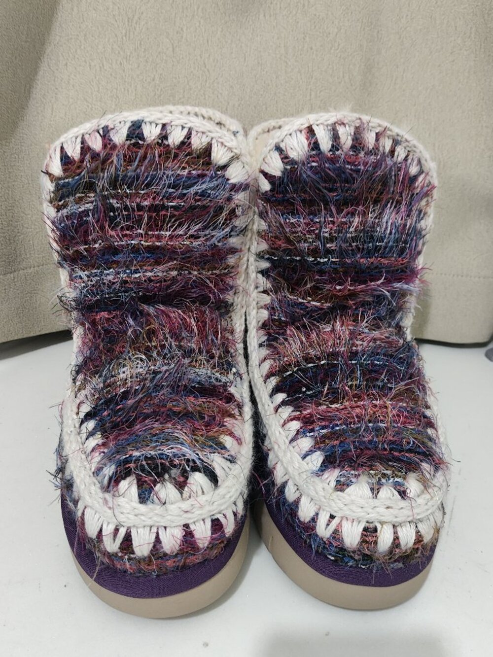 Mou Multicolor Tweed Shearling-Lined Platform Ankle Boots